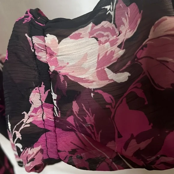 Roaman’s chiffon sheer arm sleeveless black underlies bodice pink black cream - Picture 9 of 14